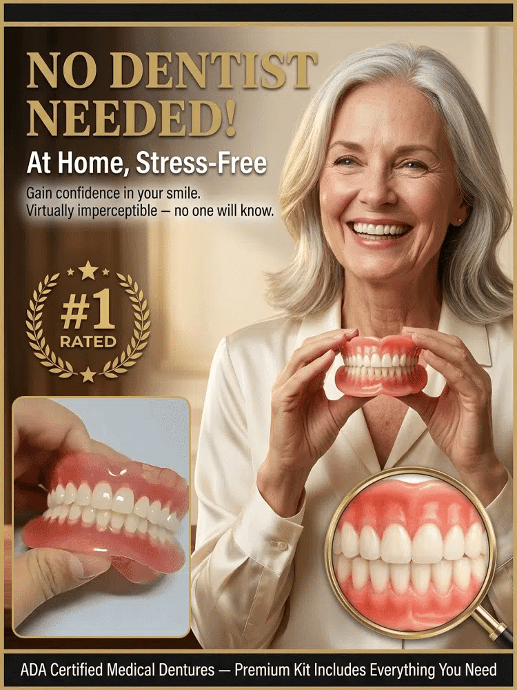 Woman holding the premium complete denture set