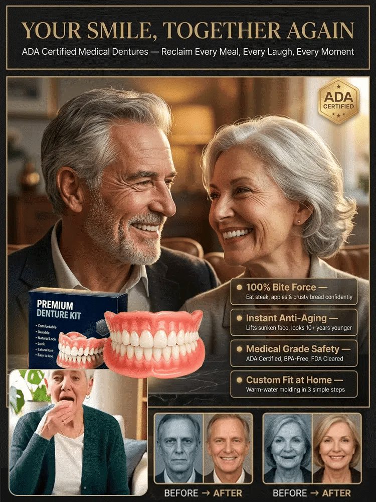 Smiling mature couple with the premium denture kit